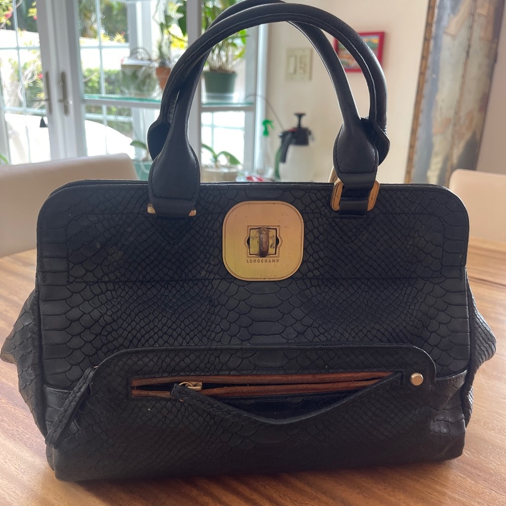 Longchamp Croc-embossed leather handbag